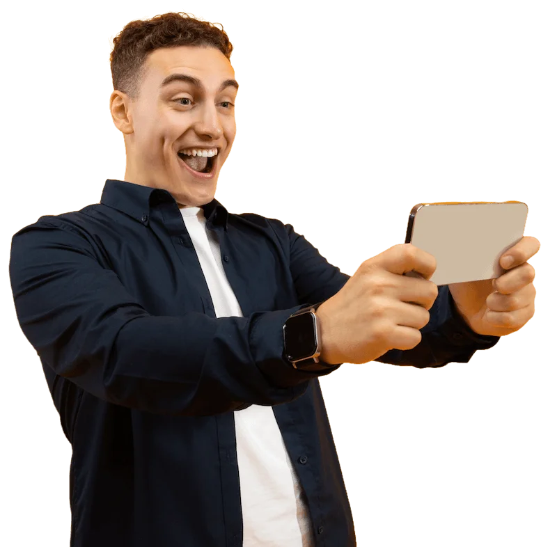 Happy customer with smartphone